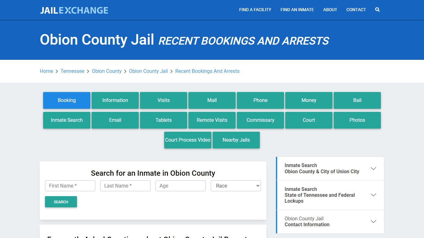 Obion County Jail Recent Bookings And Arrests - Jail Exchange