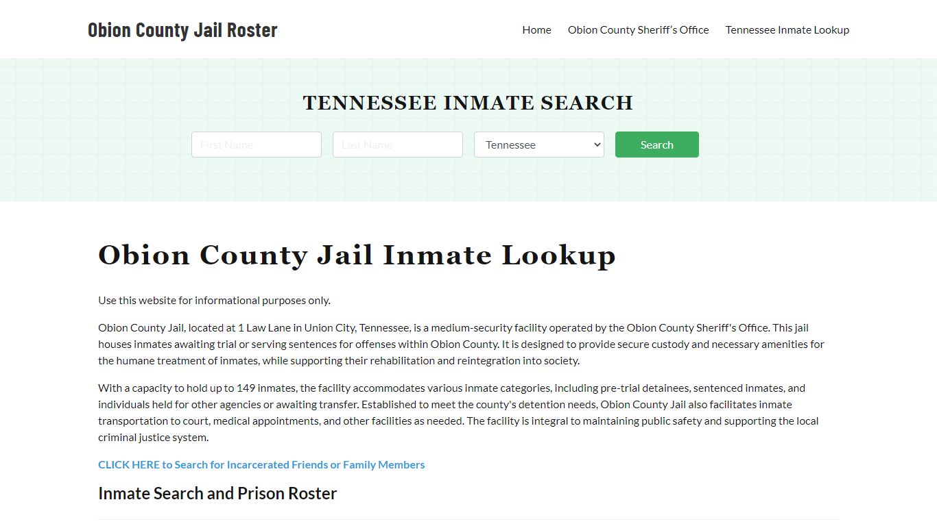 Obion County Jail Roster Lookup, TN, Inmate Search